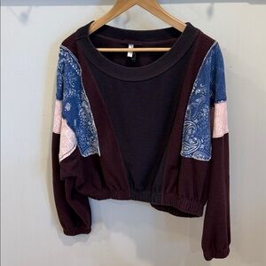 Free People Movement crop bandana patchwork sweatshirt